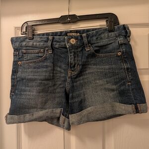 Express Women's Dark Blue Cuffed Jean Shorts Size 8